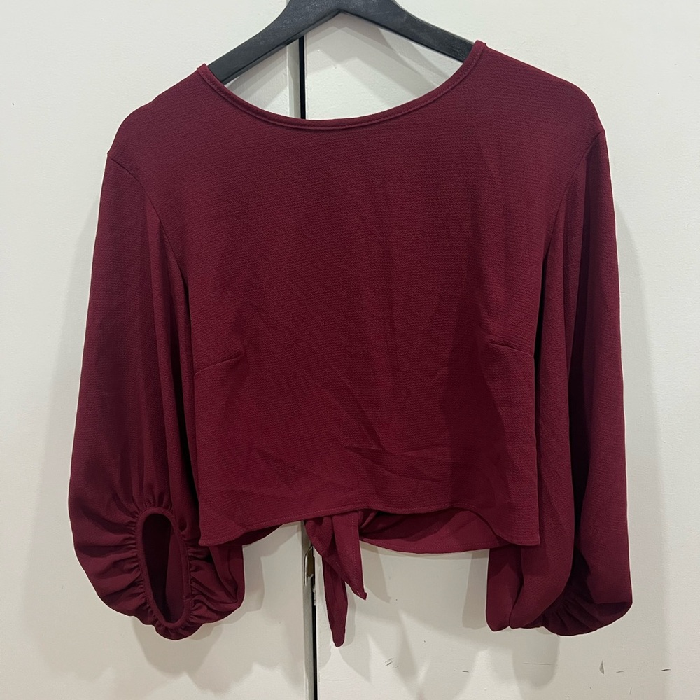 Chic Burgundy Women's Blouse with Tie-Front